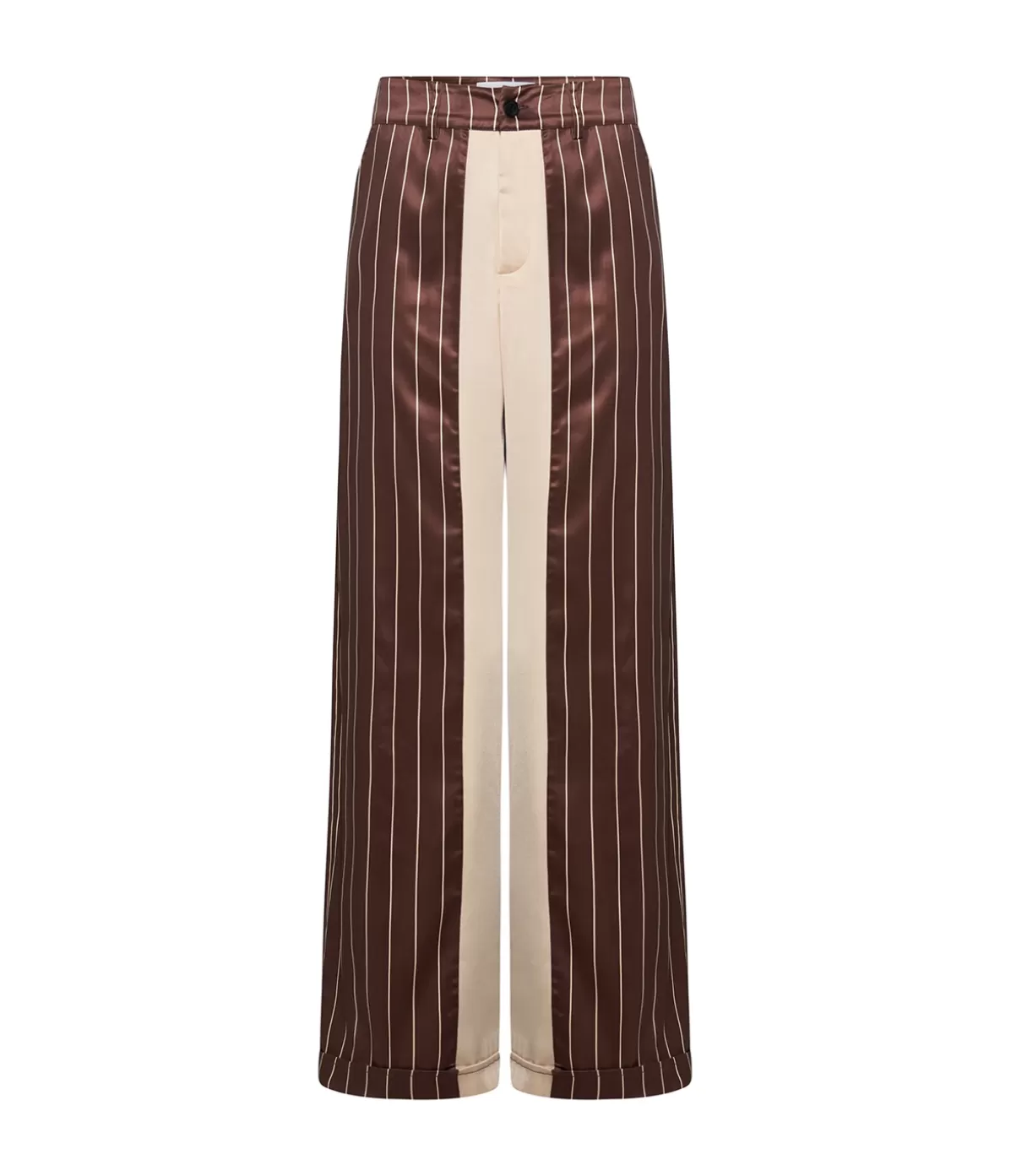 Solaqua Bordeaux Silk Stripe Tailored Pant in Cocoa and Ecru Best Sale