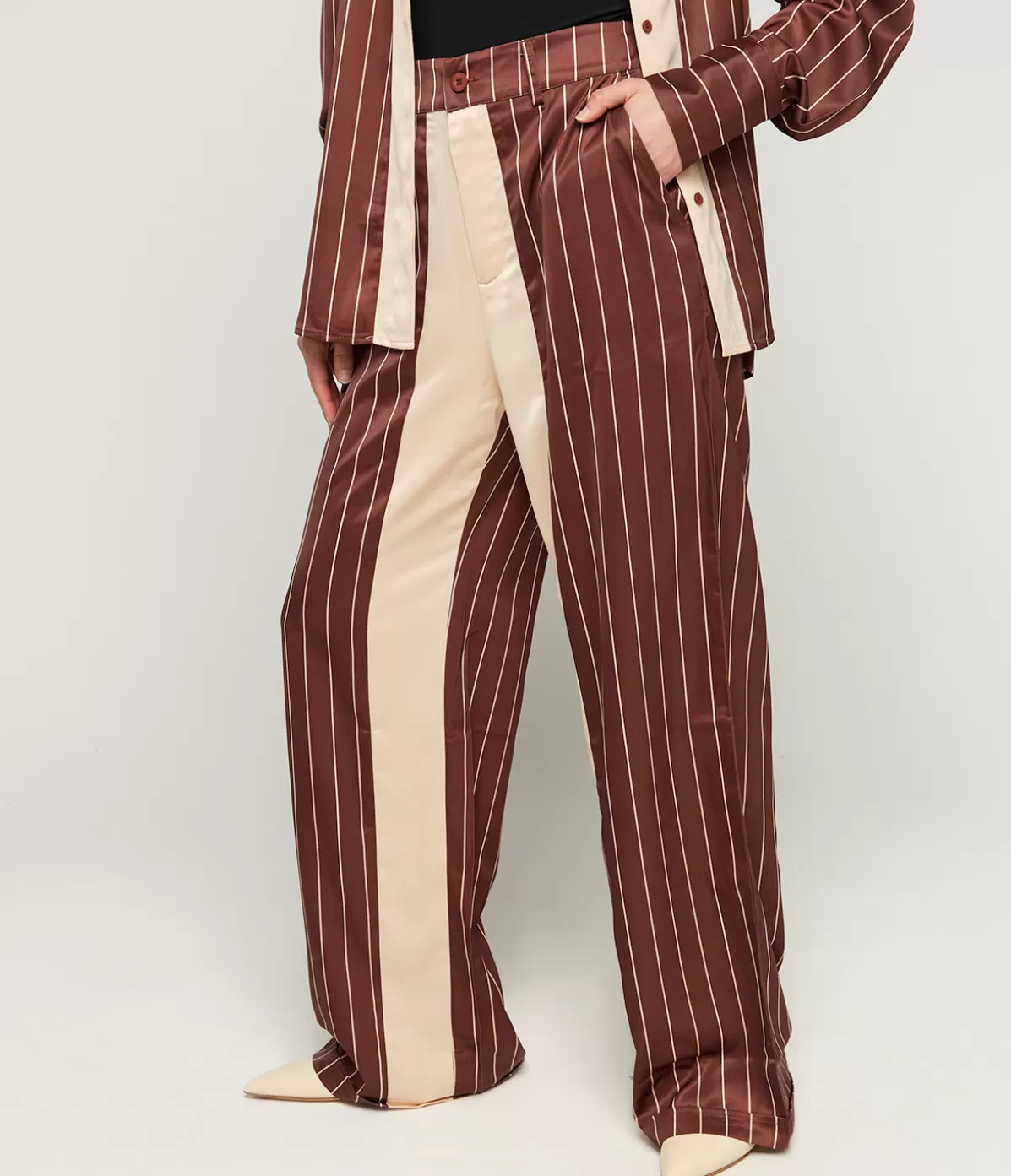 Solaqua Bordeaux Silk Stripe Tailored Pant in Cocoa and Ecru Best Sale