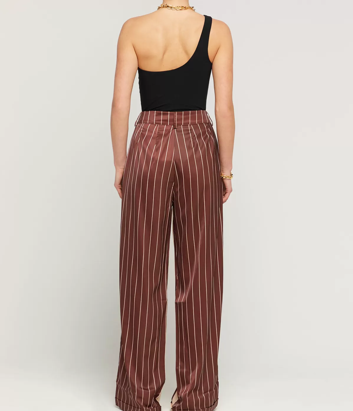 Solaqua Bordeaux Silk Stripe Tailored Pant in Cocoa and Ecru Best Sale