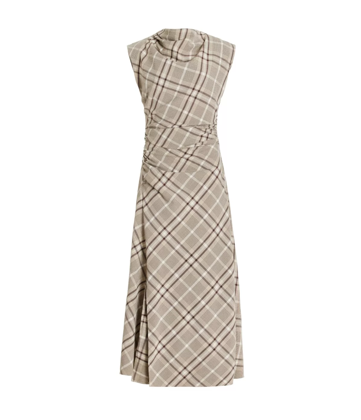 Simkhai Burke Short Sleeve Draped Midi Dress in Sand Plaid Store