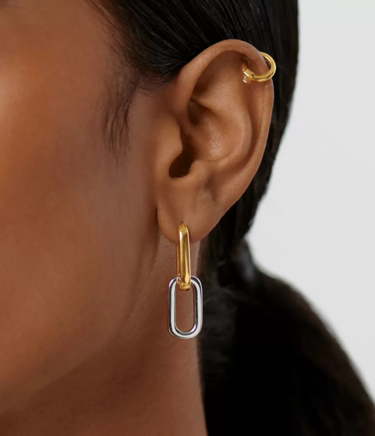 Missoma Convertible Ovate Double Link Hoop Earrings in Gold and Rhodium Outlet