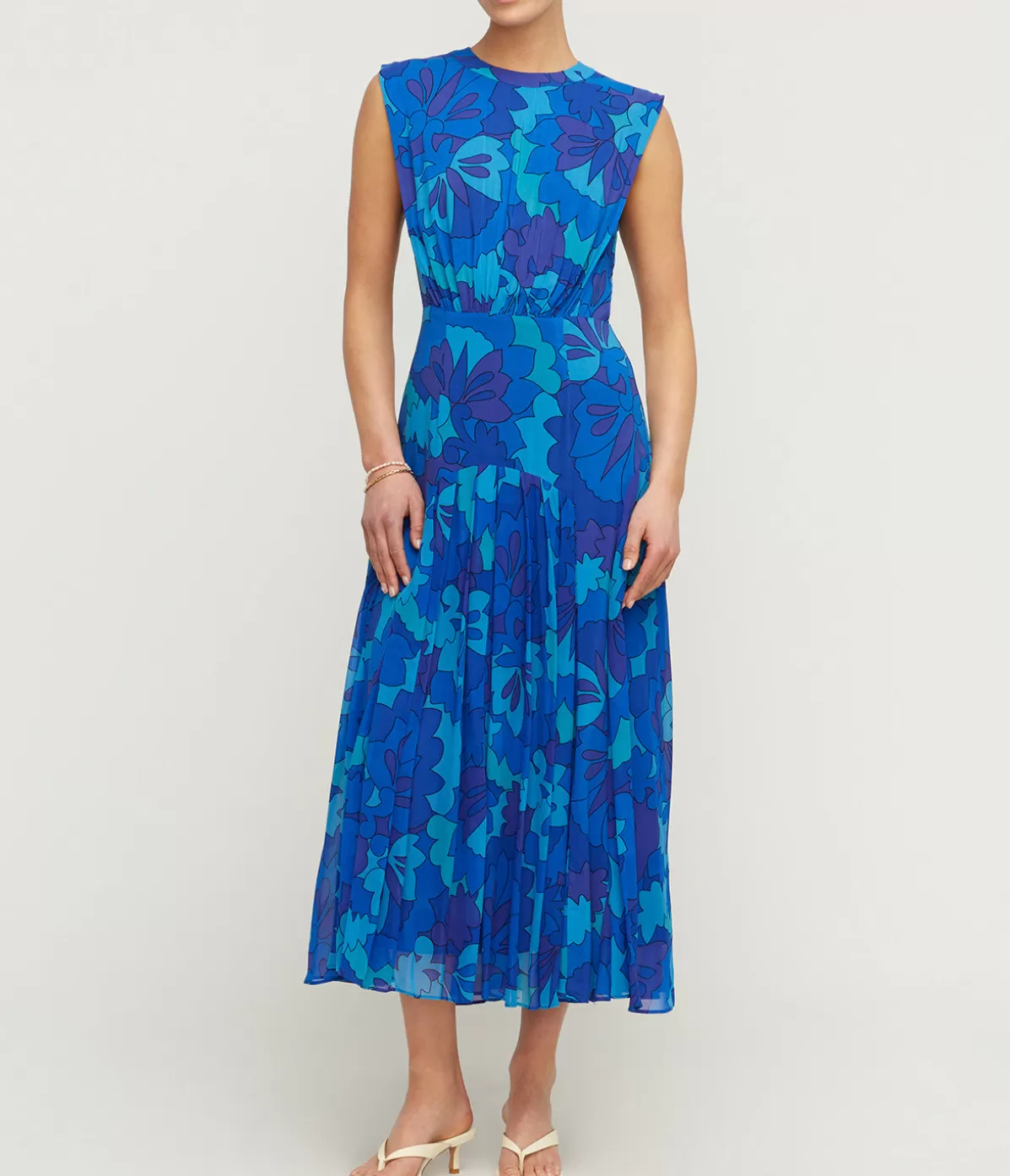 Rixo Coralie Sleeveless Dress in Looking Glass Blue Flash Sale