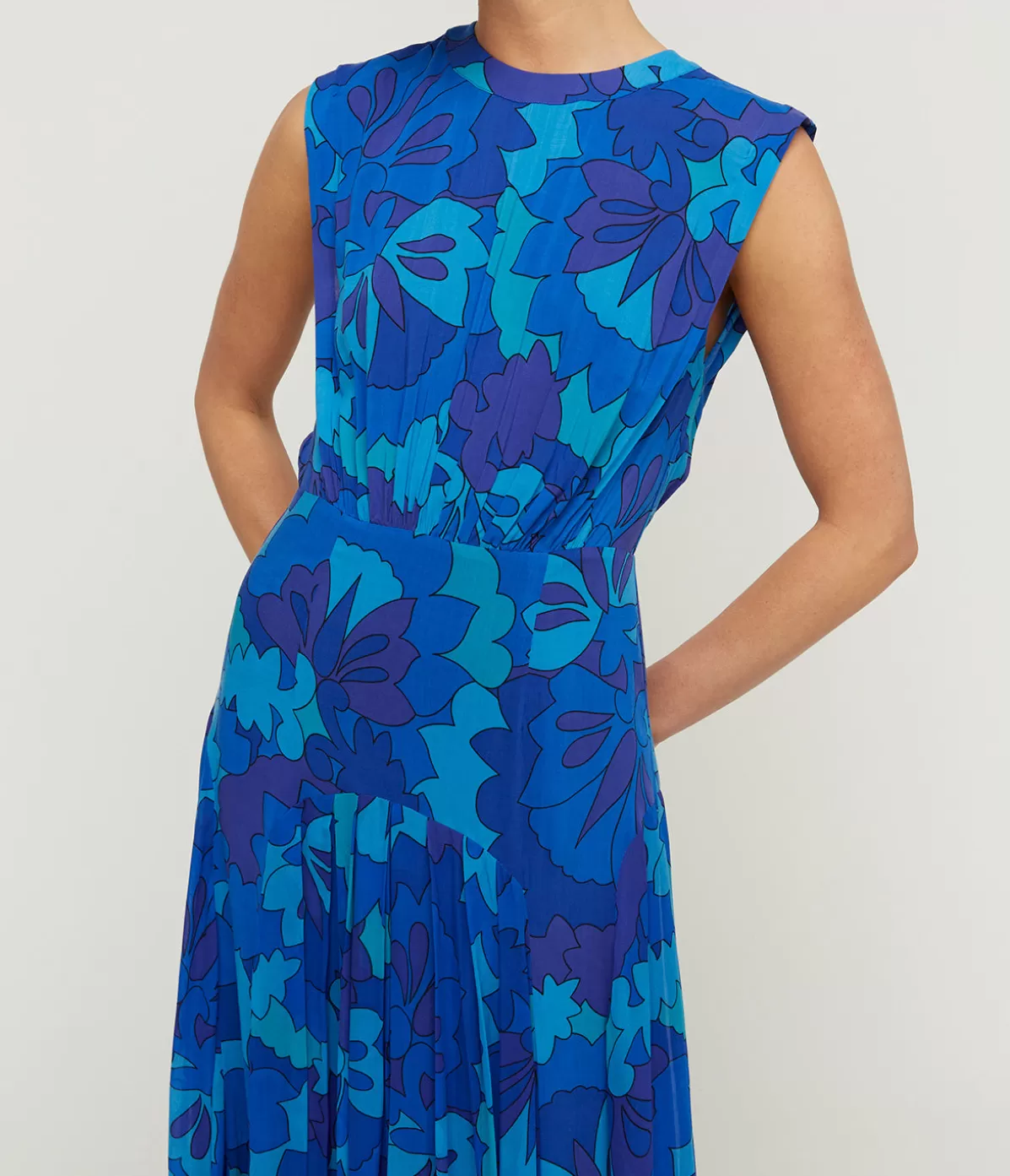 Rixo Coralie Sleeveless Dress in Looking Glass Blue Flash Sale