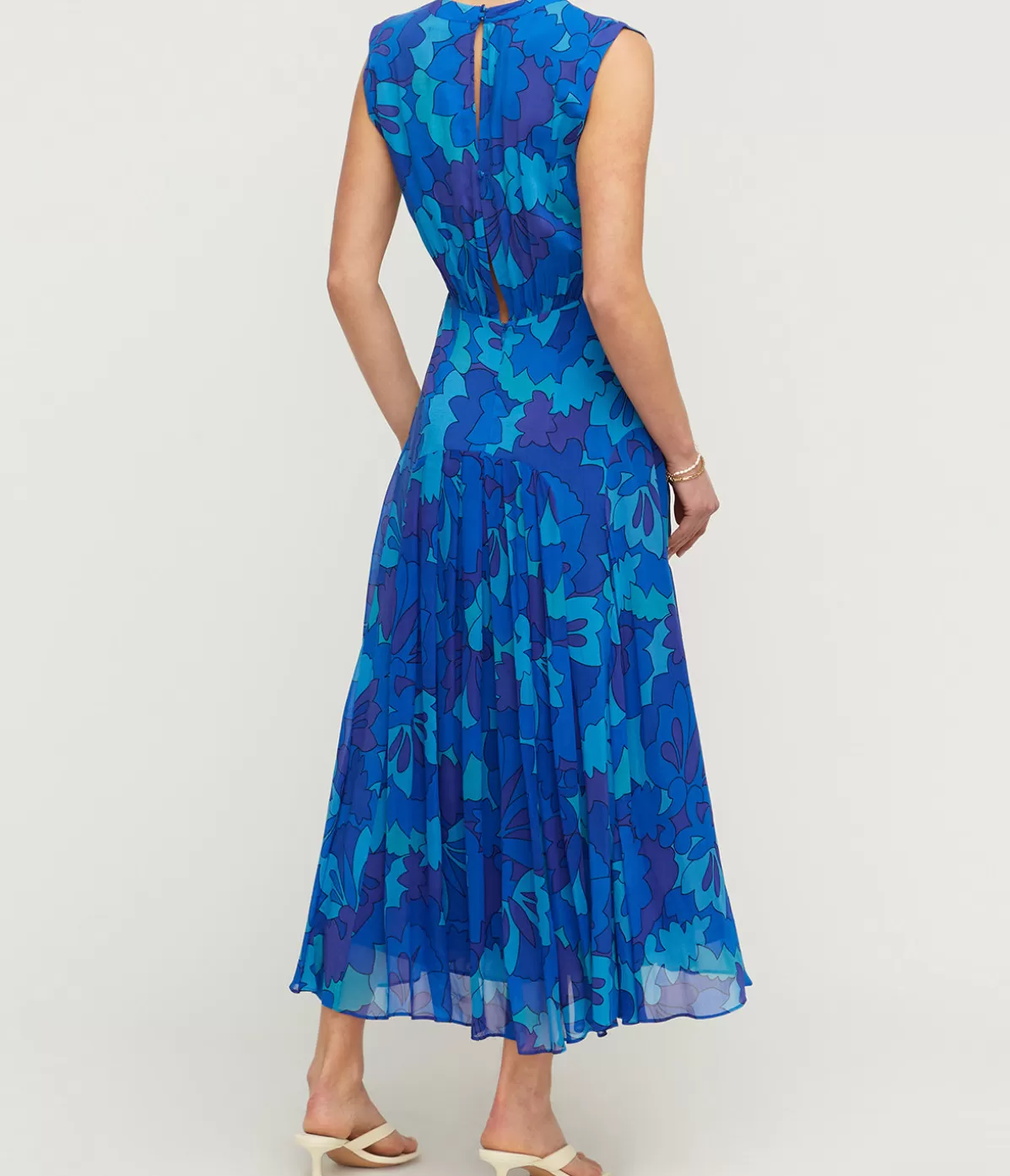 Rixo Coralie Sleeveless Dress in Looking Glass Blue Flash Sale