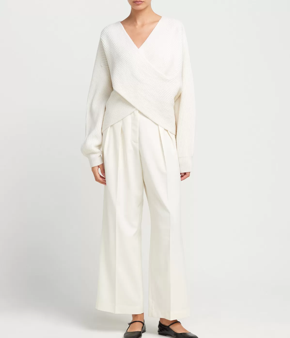 Almada Gia Cashmere and Merino Cross Wrap Sweater in Ivory Hot