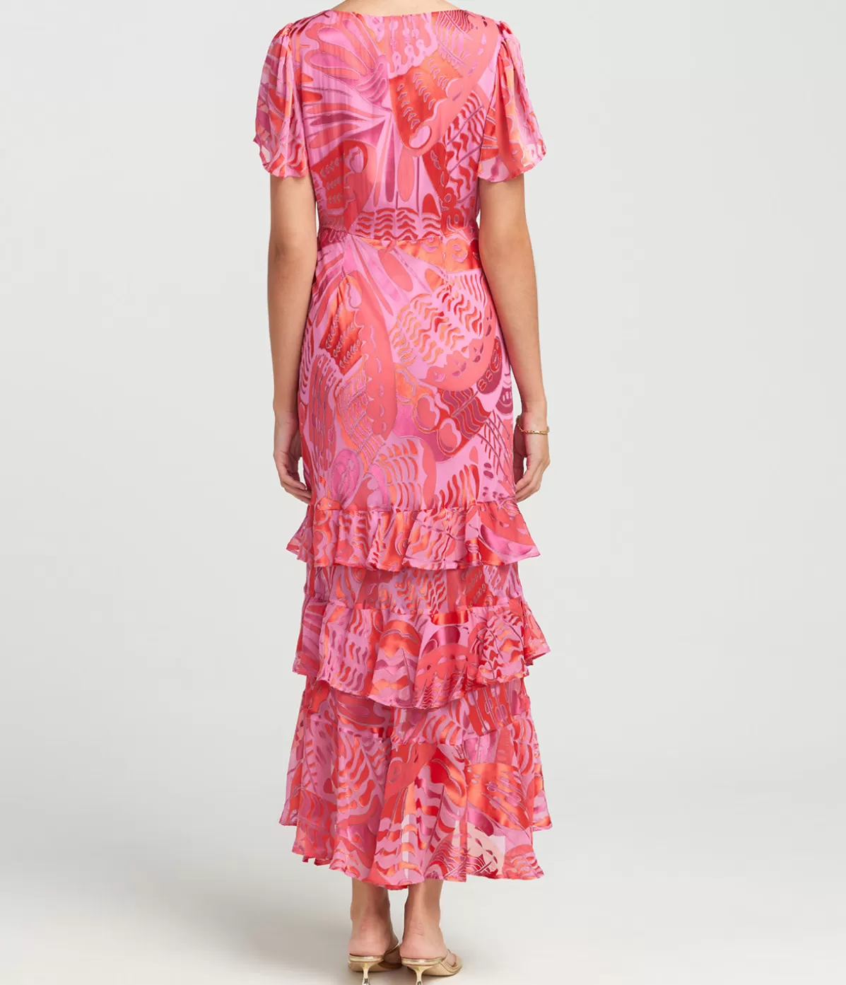 Rixo Gilly Short Sleeve Maxi Dress in Butterfly Devore Pink Sale