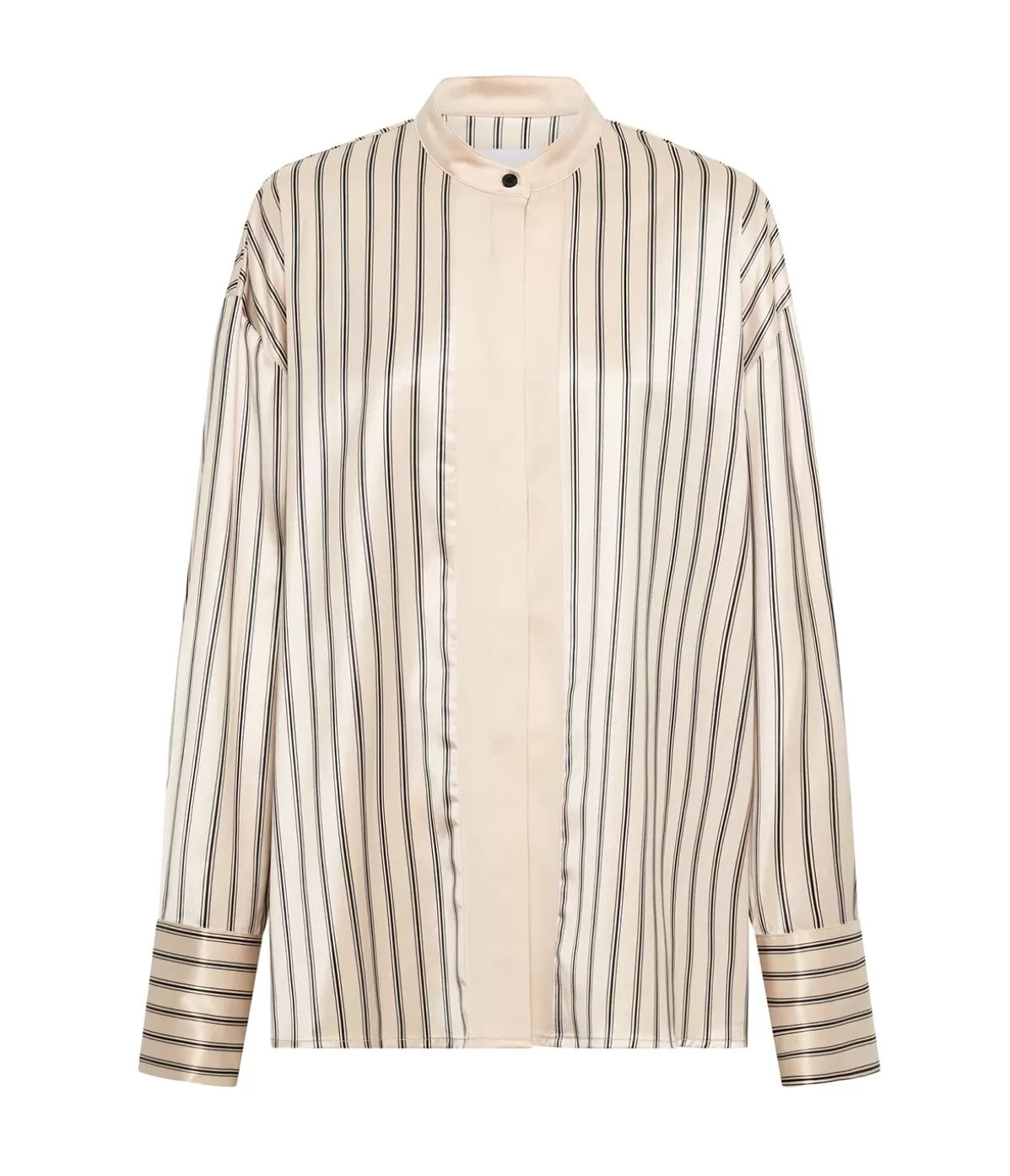 Solaqua Gio Thin Triple Stripe Silk Shirt in Black and Ecru New