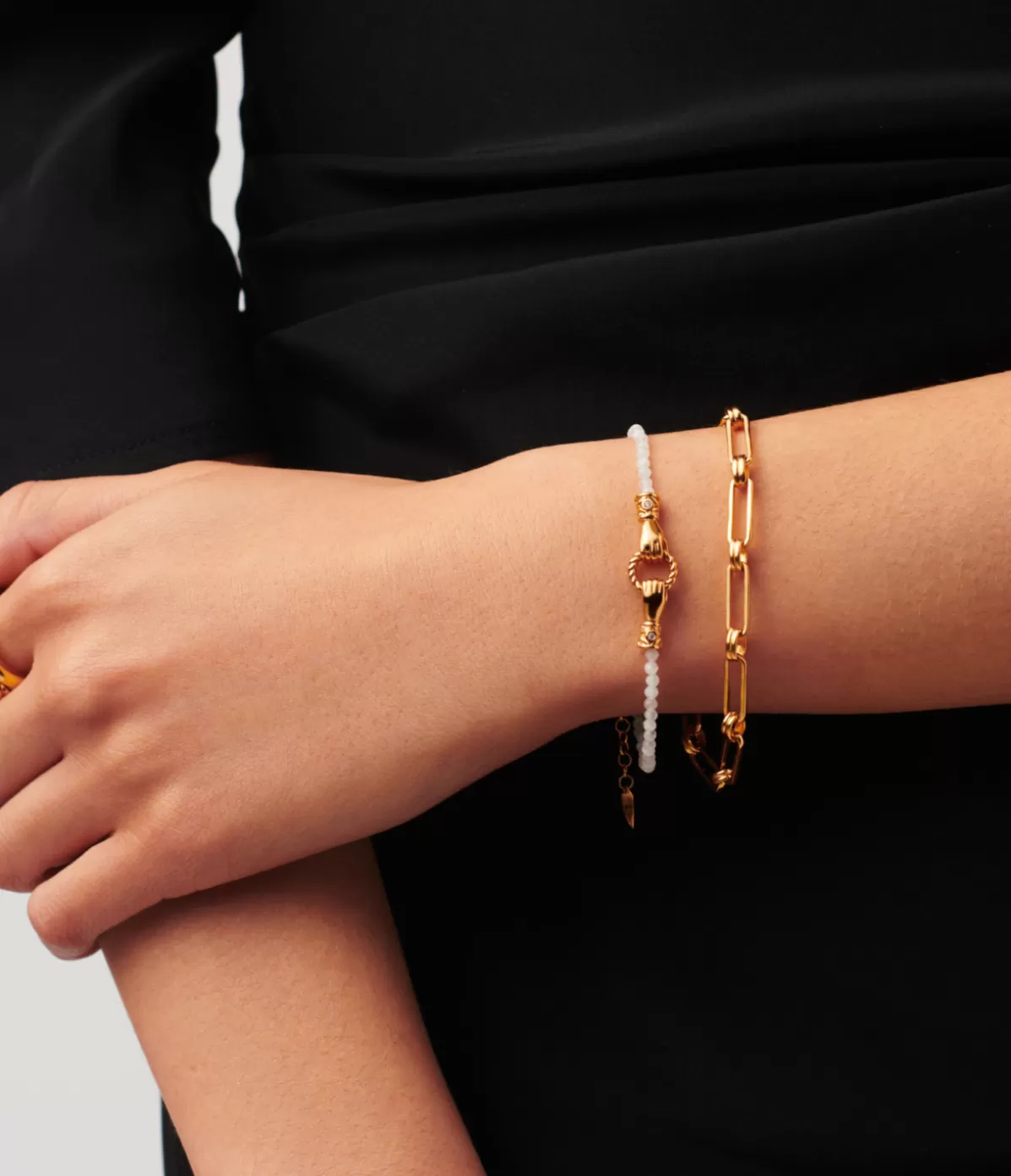 Missoma Harris Reed In Good Hands Mini Beaded Gemstone Bracelet in Pearl and Gold Cheap