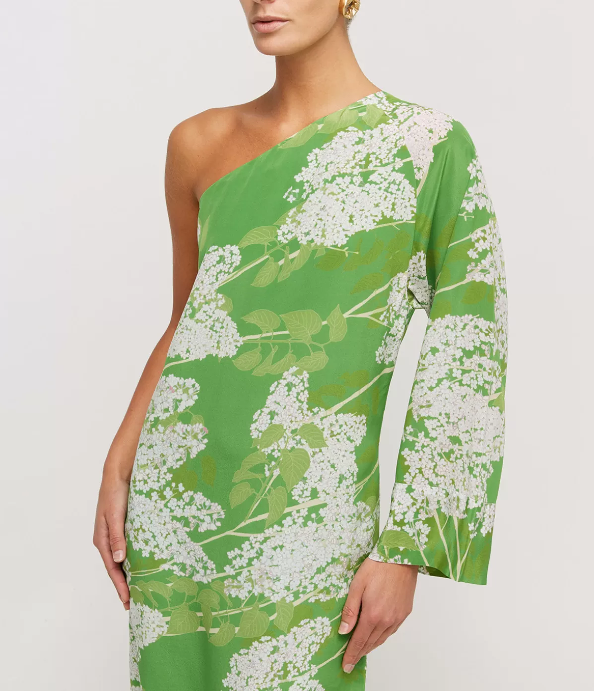 Bernadette Lola One Shoulder Silk Maxi Dress in White on Green Best
