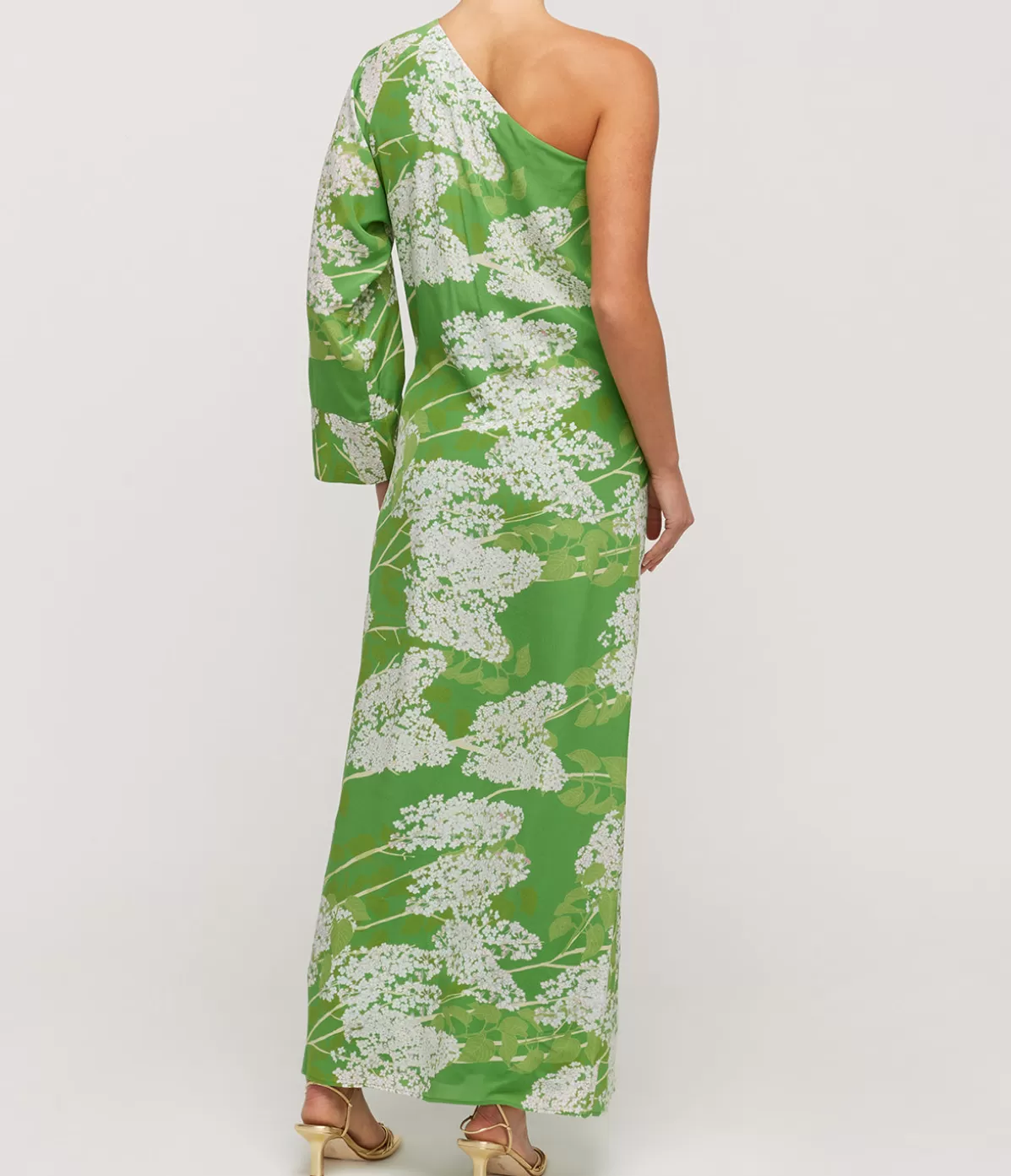 Bernadette Lola One Shoulder Silk Maxi Dress in White on Green Best